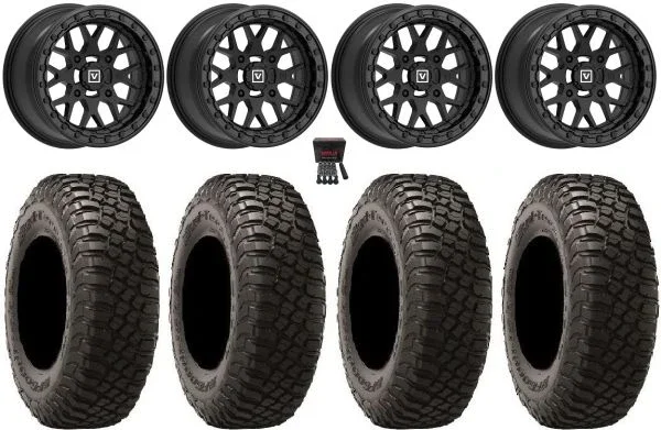Valor V07 Beadlock 15″ Wheels Black 35″ BFG KM3 Tires Kawasaki Teryx Mule