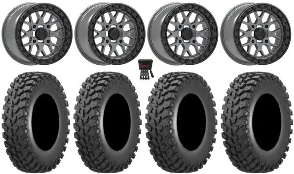Valor V07 Beadlock 15″ Wheels Gr 30″ Cross Trail Tires Kawasaki Mule Pro FXT KRX / Yamaha Wolverine RMAX / YXZ 2019+