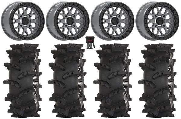 Valor V07 Beadlock 15″ Wheels Graphite 32″ Outlaw Max Tires Can-Am Maverick X3 / Honda Pioneer 1000 / Talon