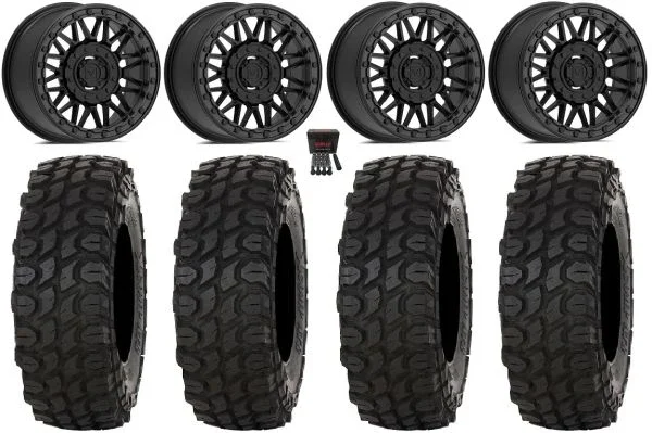 Valor V08 Beadlock 15″ Wheels Black 35″ XComp ATR Tires Can-Am Maverick X3 / Honda Pioneer 1000 / Talon