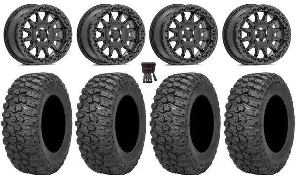 Valor V09 Bdlk 15″ Wheels Charcoal 32″ Trail Saw 2.0 Tires Kawasaki Mule Pro FXT KRX / Yamaha Wolverine RMAX / YXZ 2019+