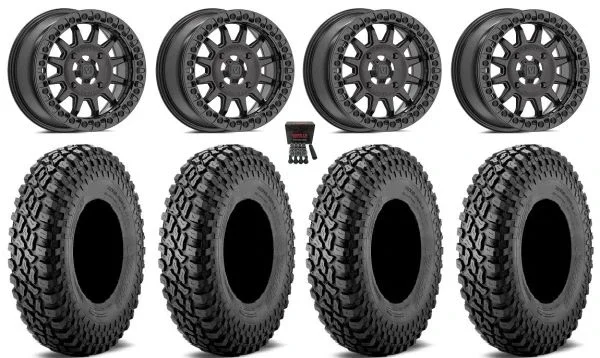 Valor V09 Bdlk 15″ Wheels Charcoal 35″ Incursion A/T Tires Kawasaki Mule Pro FXT KRX / Yamaha Wolverine RMAX / YXZ 2019+