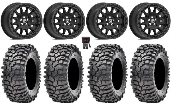 Valor V09 Beadlock 15″ Wheels Black 35″ Roxxzilla Tires Kawasaki Mule Pro FXT KRX / Yamaha Wolverine RMAX / YXZ 2019+