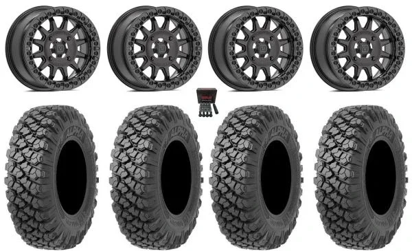 Valor V09 Beadlock 15″ Wheels Charcoal 35″ Alpha Tires Can-Am Commander Maverick Renegade Outlander Defender