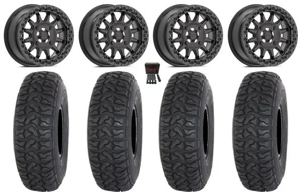 Valor V09 Beadlock 15″ Wheels Charcoal 35″ Chicane LT Tires Can-Am Commander Maverick Renegade Outlander Defender