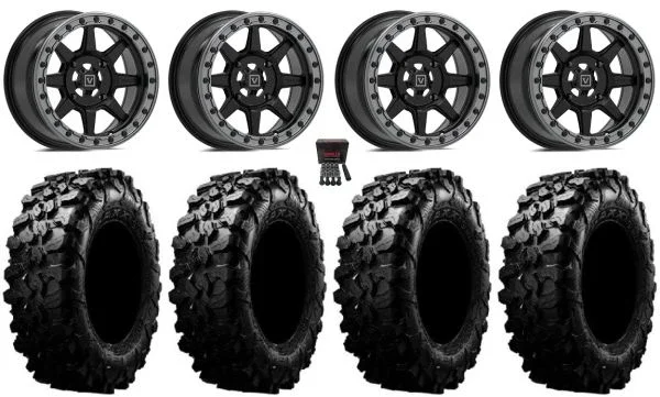 Valor V13 Beadlock 15″ Wheels Black 35″ Carnivore Tires Kawasaki Teryx Mule