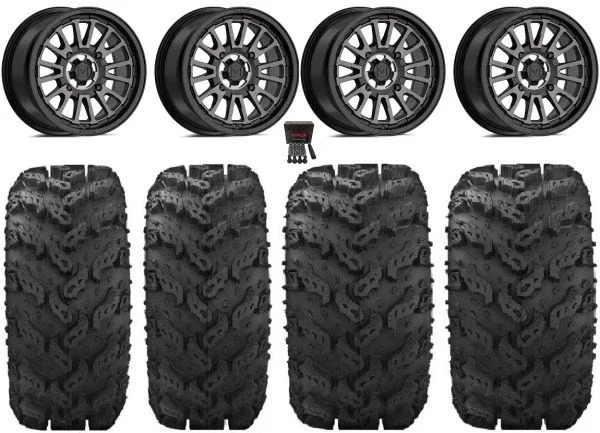 Valor V14 14″ Wheels Dark Tint 26″ Reptile Tires Kawasaki Teryx Mule