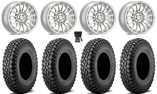 Valor V14 15″ Wheels Machined 32″ Incursion A/T Tires Kawasaki Mule Pro FXT KRX / Yamaha Wolverine RMAX / YXZ 2019+