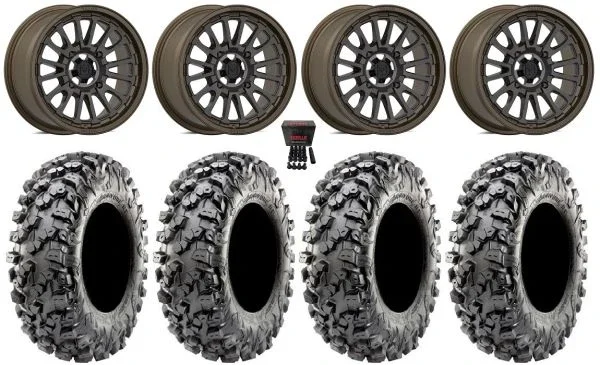 Valor V14 15″ Wheels Root Beer 32″ Carnivore R/T Tires Polaris Sportsman / RZR / Ranger