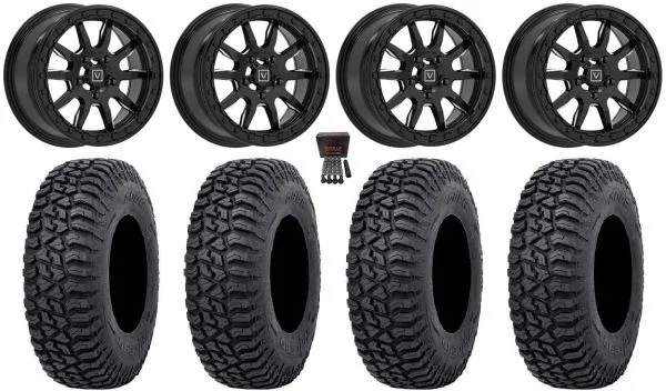 Valor V15 Beadlock 15″ Wheels Black 32″ Tricera Tires CFMoto UForce U10 Pro / U10 XL Pro / ZForce Z10 / Z10-4