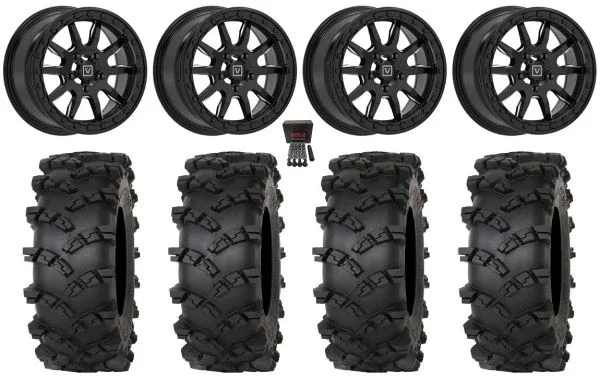 Valor V15 Beadlock 15″ Wheels Black 33″ Outlaw M/T Tires Polaris RZR Turbo R & Pro R Ranger 1500 Xpedition